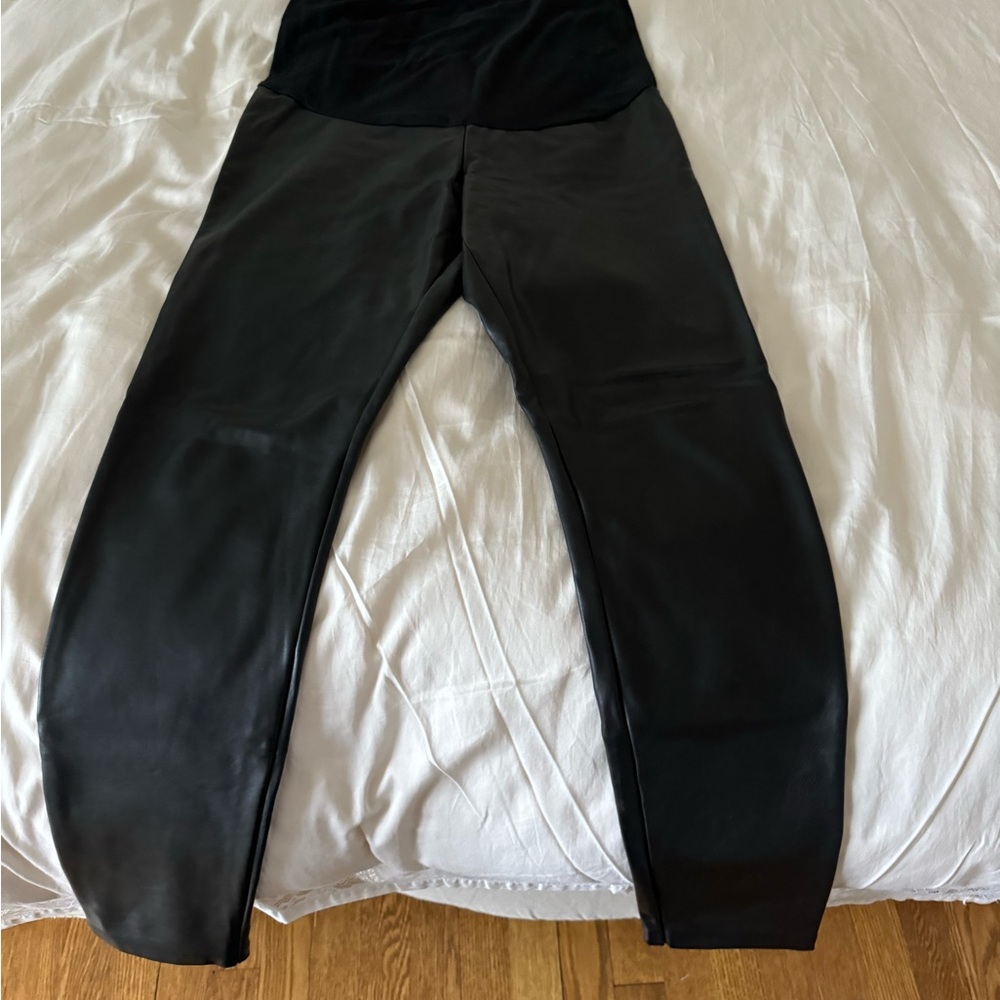 Calzedonia black leather maternity pants size L